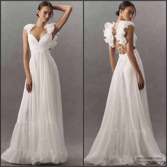 Anthropologie Dresses & Skirts - Mac Duggal 67911 Womens  Ruffled Tiered Cut Out Chiffon Gown Dress